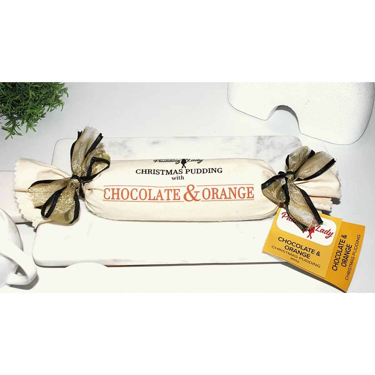 Chocolate and Orange Christmas Pudding 800g - Log in cloth