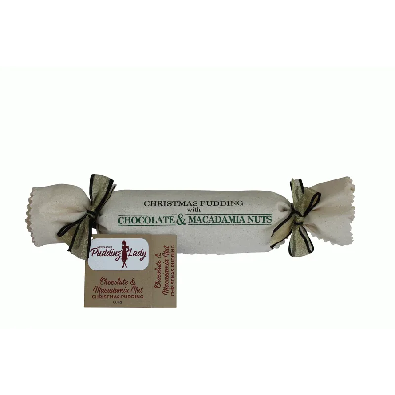 Chocolate and Macadamia Christmas Pudding - 800g Log in cloth
